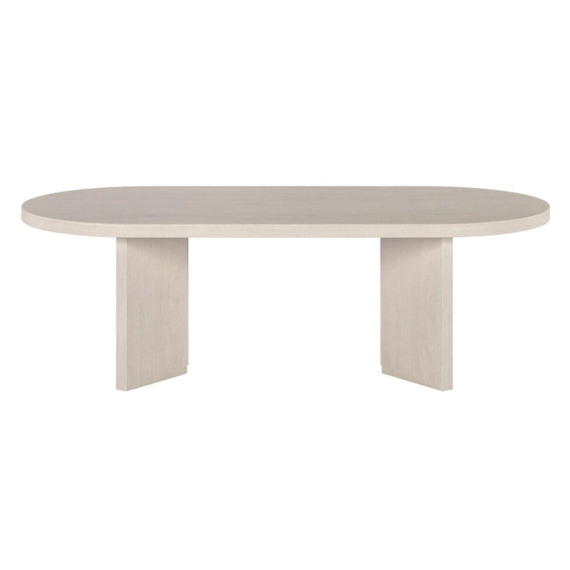 Table basse ovale avec pieds inclinés Chêne noir grainé / Blanc aulne / Gris vieilli – 122 cm