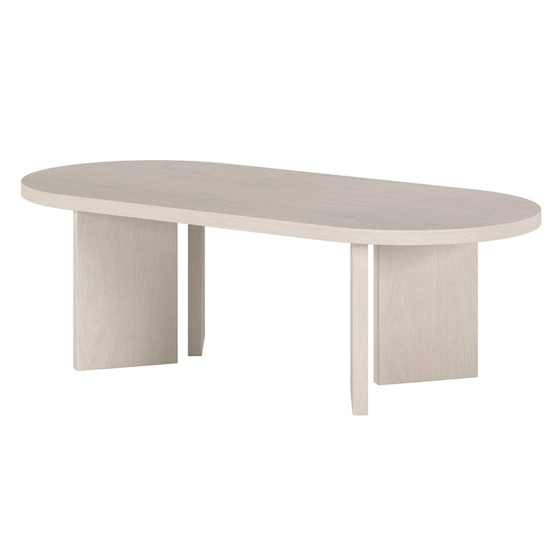 Table basse ovale avec pieds inclinés Chêne noir grainé / Blanc aulne / Gris vieilli – 122 cm