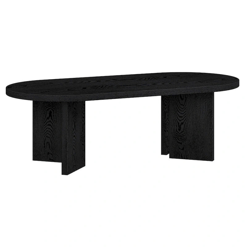 Table basse ovale avec pieds inclinés Chêne noir grainé / Blanc aulne / Gris vieilli – 122 cm