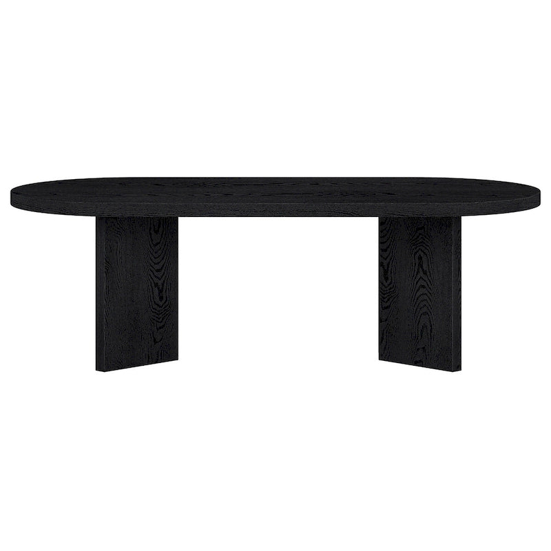 Table basse ovale avec pieds inclinés Chêne noir grainé / Blanc aulne / Gris vieilli – 122 cm