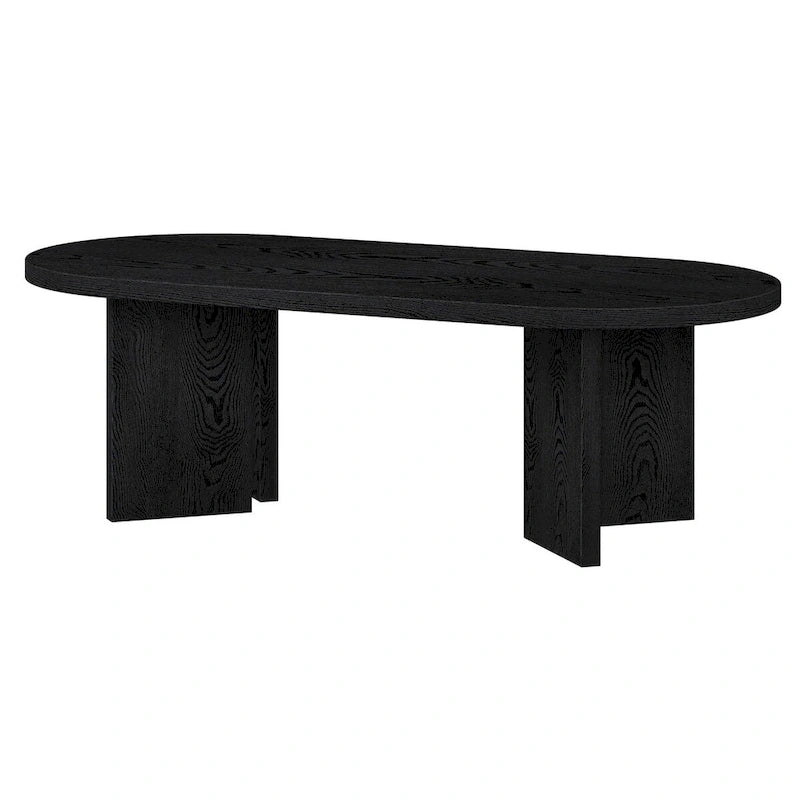 Table basse ovale avec pieds inclinés Chêne noir grainé / Blanc aulne / Gris vieilli – 122 cm