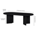Table basse ovale avec pieds inclinés Chêne noir grainé / Blanc aulne / Gris vieilli – 122 cm