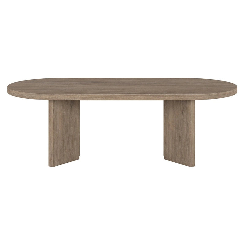 Table basse ovale avec pieds inclinés Chêne noir grainé / Blanc aulne / Gris vieilli – 122 cm