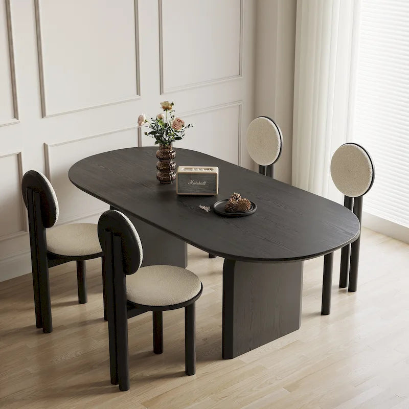 Table à manger ovale en bois massif noir / bois clair / bois foncé avec base à deux pieds – 6 places