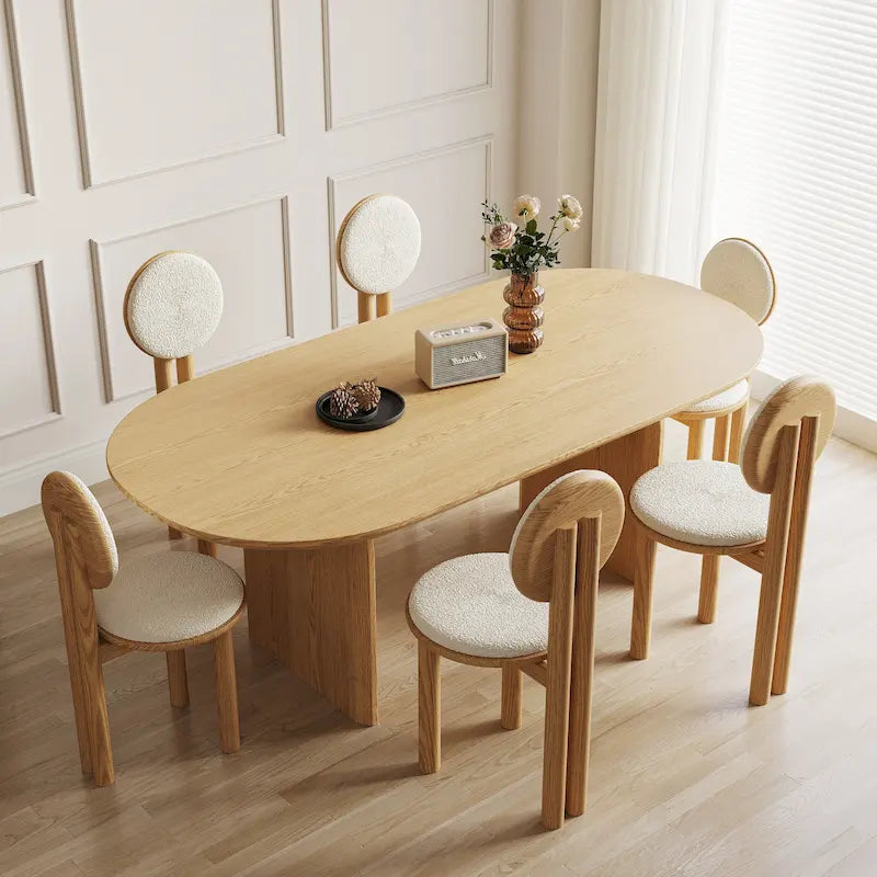 Table à manger ovale en bois massif noir / bois clair / bois foncé avec base à deux pieds – 6 places