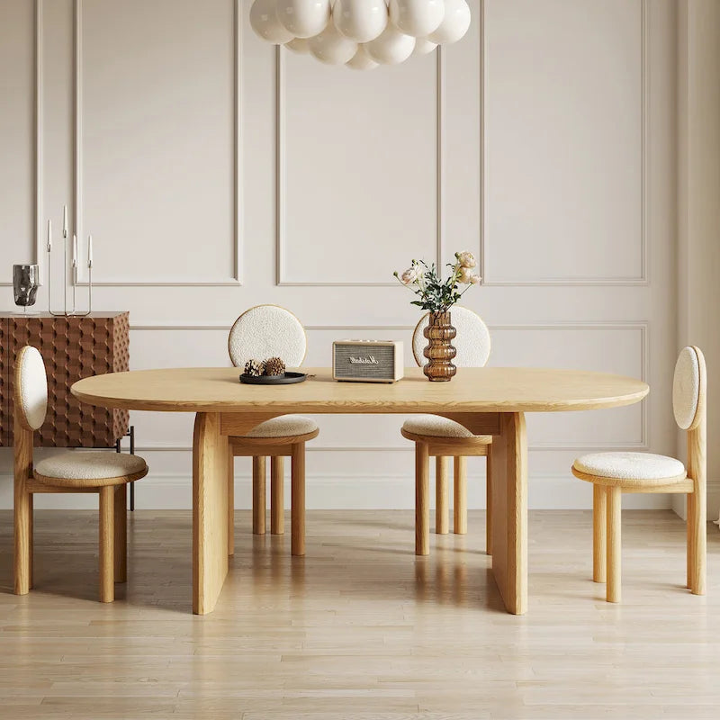 Table à manger ovale en bois massif noir / bois clair / bois foncé avec base à deux pieds – 6 places