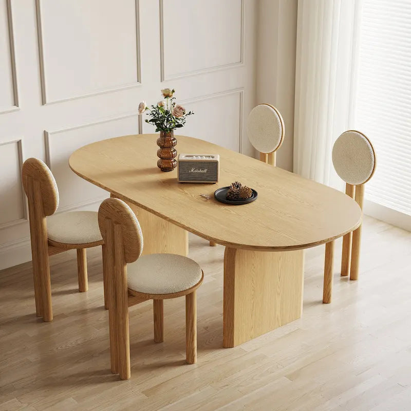 Table à manger ovale en bois massif noir / bois clair / bois foncé avec base à deux pieds – 6 places