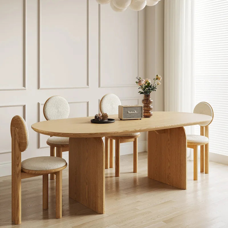 Table à manger ovale en bois massif noir / bois clair / bois foncé avec base à deux pieds – 6 places