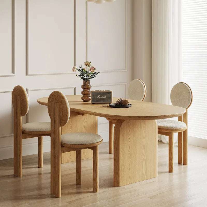 Table à manger ovale en bois massif noir / bois clair / bois foncé avec base à deux pieds – 6 places