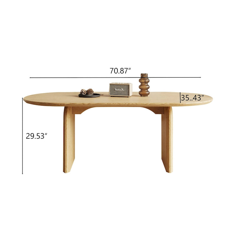 Table à manger ovale en bois massif noir / bois clair / bois foncé avec base à deux pieds – 6 places