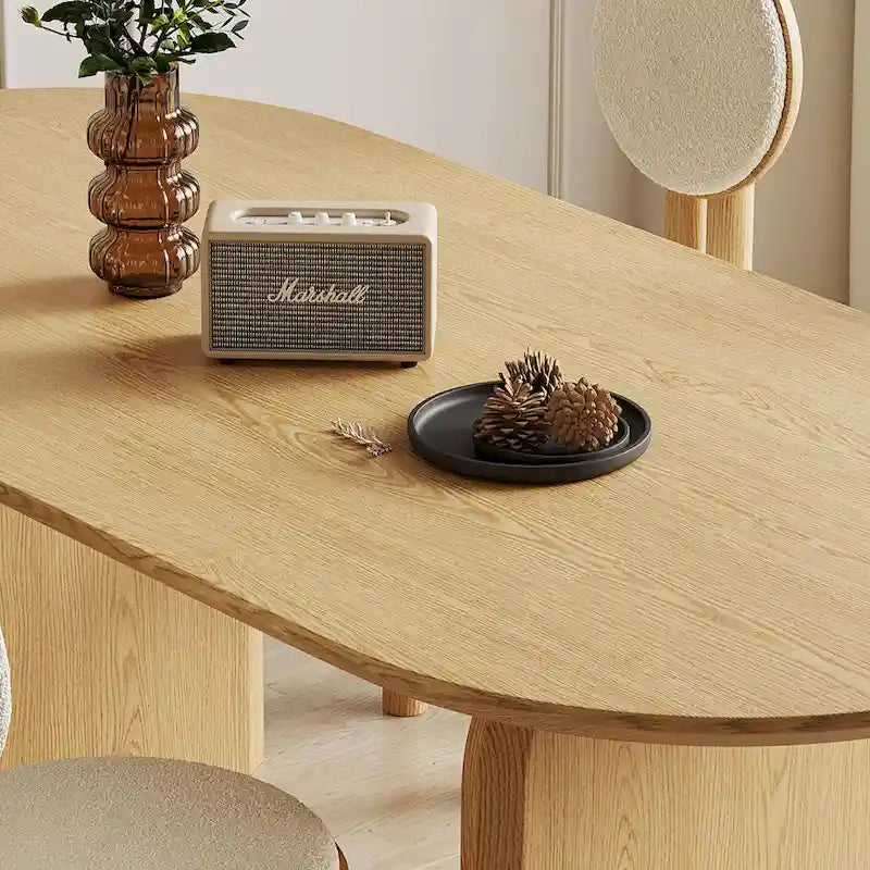 Table à manger ovale en bois massif noir / bois clair / bois foncé avec base à deux pieds – 6 places