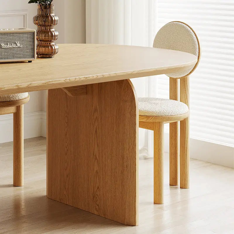 Table à manger ovale en bois massif noir / bois clair / bois foncé avec base à deux pieds – 6 places
