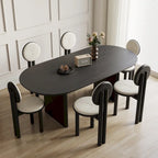 Table à manger ovale en bois massif noir / bois clair / bois foncé avec base à deux pieds – 6 places