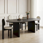 Table à manger ovale en bois massif noir / bois clair / bois foncé avec base à deux pieds – 6 places