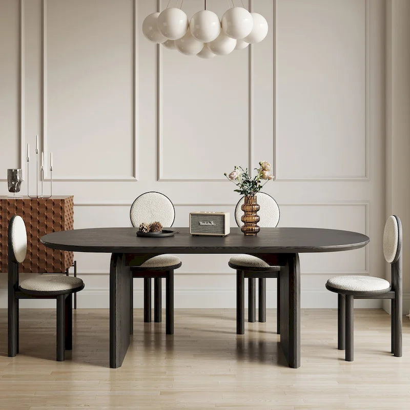 Table à manger ovale en bois massif noir / bois clair / bois foncé avec base à deux pieds – 6 places
