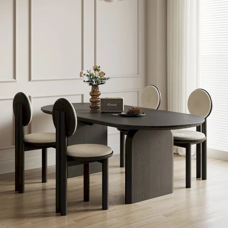 Table à manger ovale en bois massif noir / bois clair / bois foncé avec base à deux pieds – 6 places