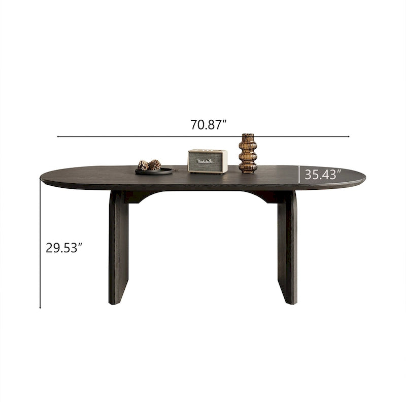 Table à manger ovale en bois massif noir / bois clair / bois foncé avec base à deux pieds – 6 places
