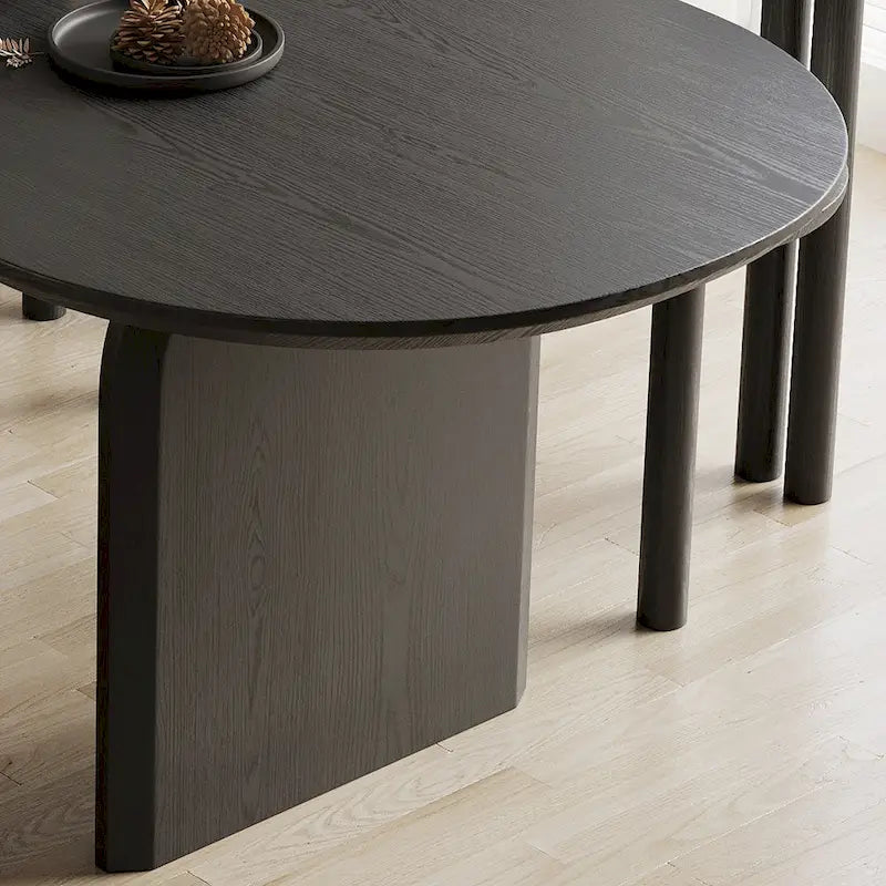 Table à manger ovale en bois massif noir / bois clair / bois foncé avec base à deux pieds – 6 places