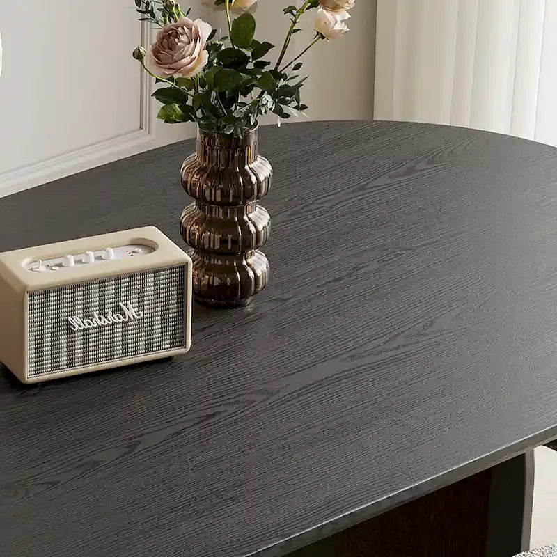 Table à manger ovale en bois massif noir / bois clair / bois foncé avec base à deux pieds – 6 places