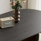 Table à manger ovale en bois massif noir / bois clair / bois foncé avec base à deux pieds – 6 places