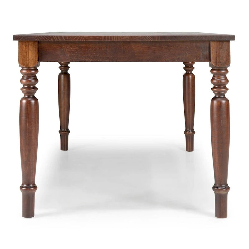 Table de salle à manger de style rustique en pin massif Sahara / Mahogany vieilli avec pieds tournés – 6 places