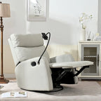 Fauteuil inclinable et pivotant en similicuir gris clair avec repose-pieds rétractable – Monoplace