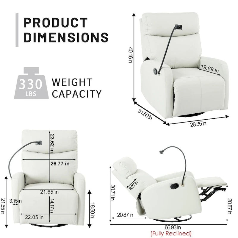 Fauteuil inclinable et pivotant en similicuir gris clair avec repose-pieds rétractable – Monoplace