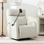 Fauteuil inclinable et pivotant en similicuir gris clair avec repose-pieds rétractable – Monoplace