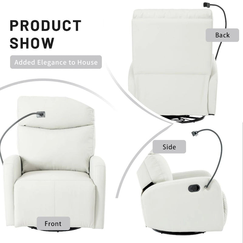 Fauteuil inclinable et pivotant en similicuir gris clair avec repose-pieds rétractable – Monoplace