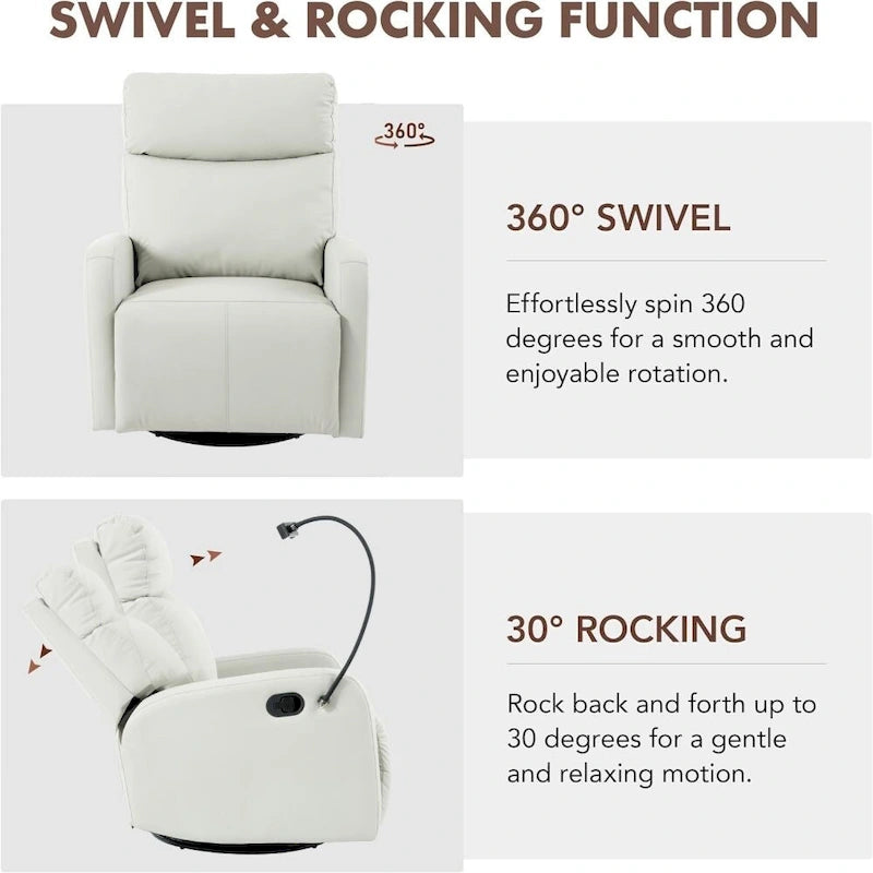 Fauteuil inclinable et pivotant en similicuir gris clair avec repose-pieds rétractable – Monoplace