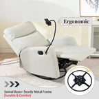 Fauteuil inclinable et pivotant en similicuir gris clair avec repose-pieds rétractable – Monoplace