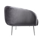 Canapé gris en velours, capitonnage vertical, pieds argentés – 3 places, 188 cm (L)