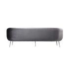 Canapé gris en velours, capitonnage vertical, pieds argentés – 3 places, 188 cm (L)