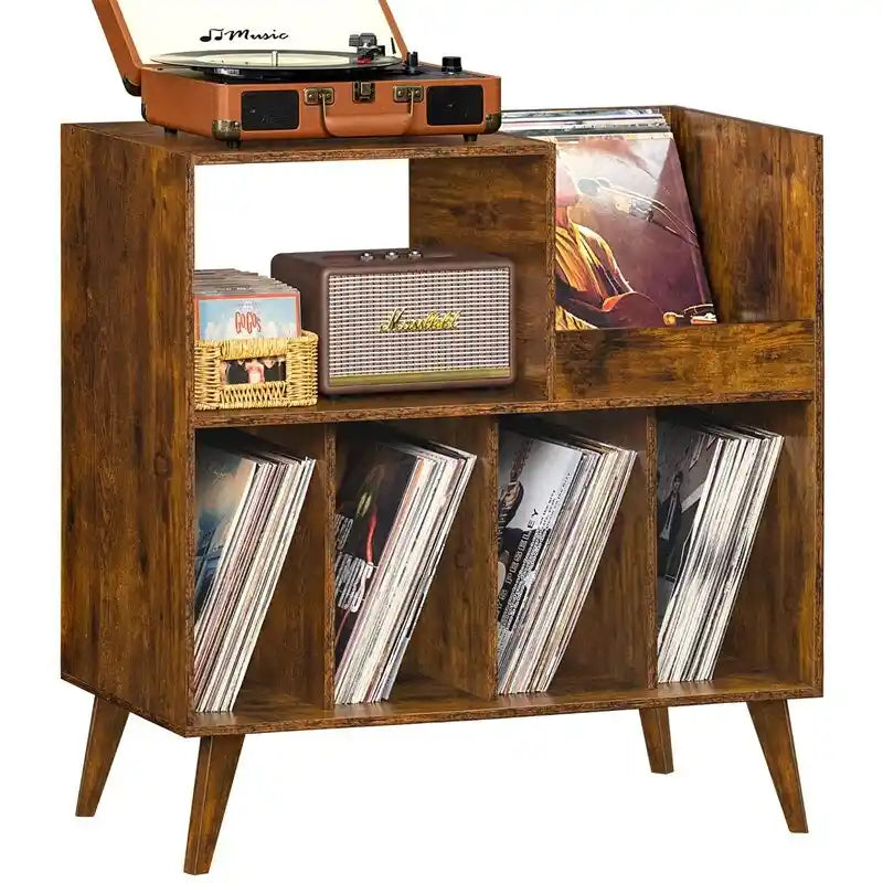 Meuble tourne-disque avec rangement pour vinyles en noir / noyer / marron / blanc / bois naturel – Simple