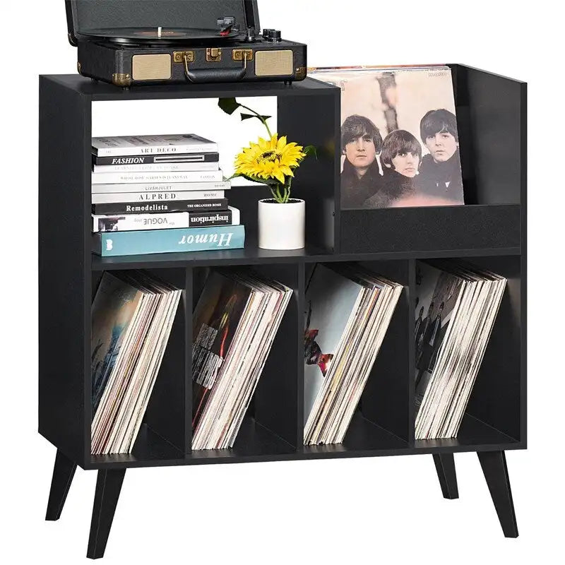 Meuble tourne-disque avec rangement pour vinyles en noir / noyer / marron / blanc / bois naturel – Simple