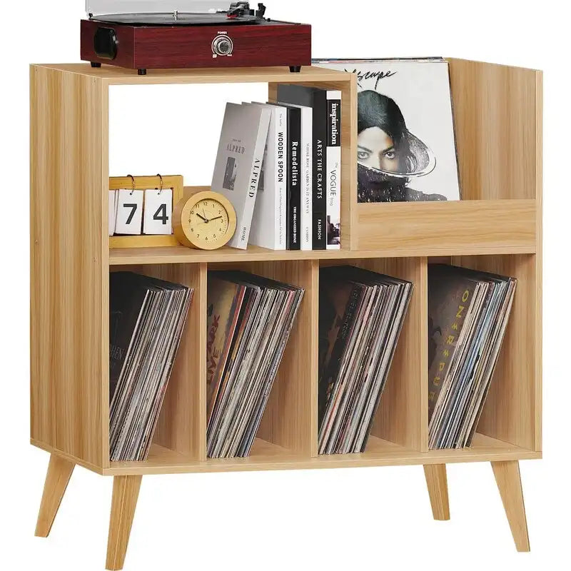 Meuble tourne-disque avec rangement pour vinyles en noir / noyer / marron / blanc / bois naturel – Simple