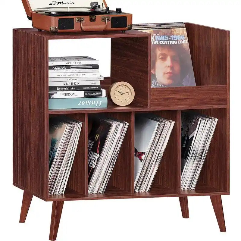 Meuble tourne-disque avec rangement pour vinyles en noir / noyer / marron / blanc / bois naturel – Simple