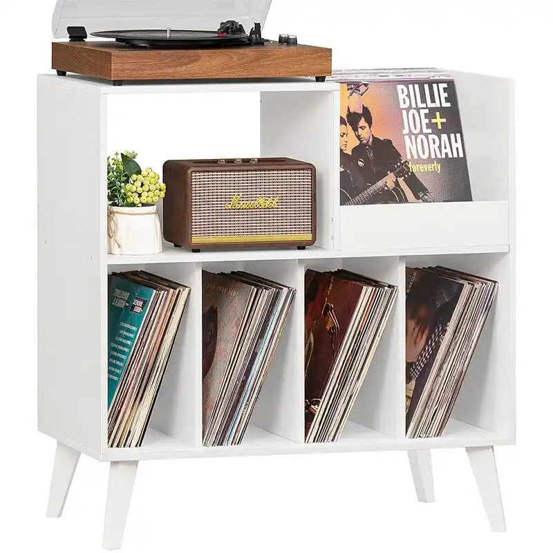 Meuble tourne-disque avec rangement pour vinyles en noir / noyer / marron / blanc / bois naturel – Simple