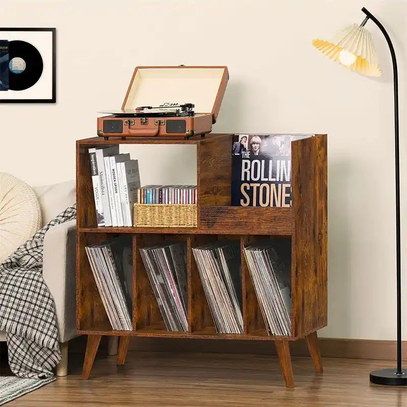 Meuble tourne-disque avec rangement pour vinyles en noir / noyer / marron / blanc / bois naturel – Simple