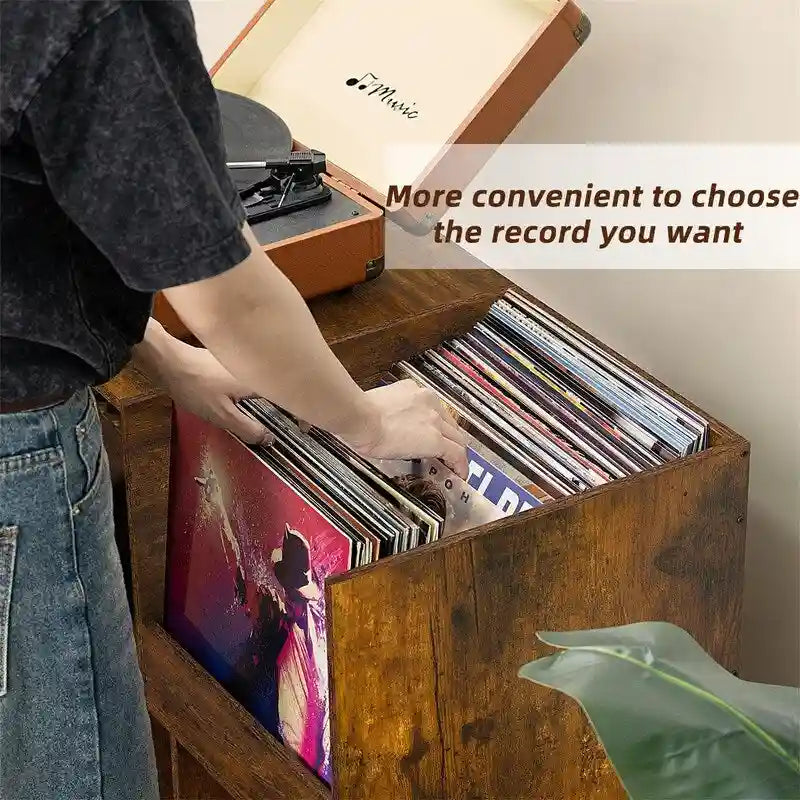Meuble tourne-disque avec rangement pour vinyles en noir / noyer / marron / blanc / bois naturel – Simple