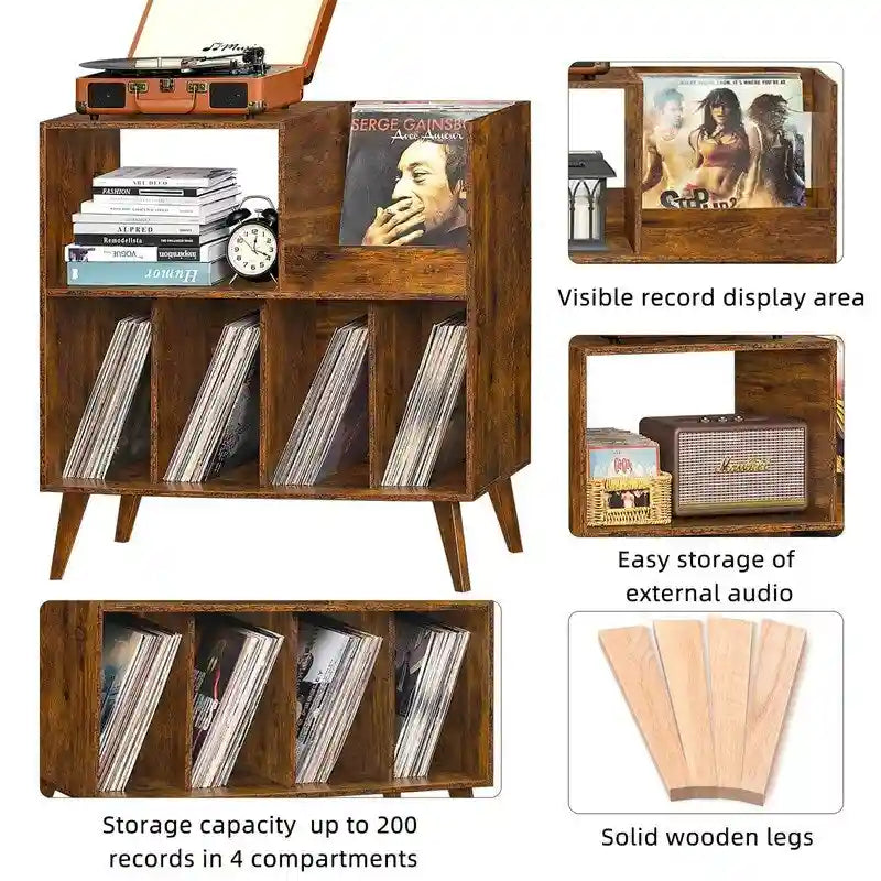 Meuble tourne-disque avec rangement pour vinyles en noir / noyer / marron / blanc / bois naturel – Simple