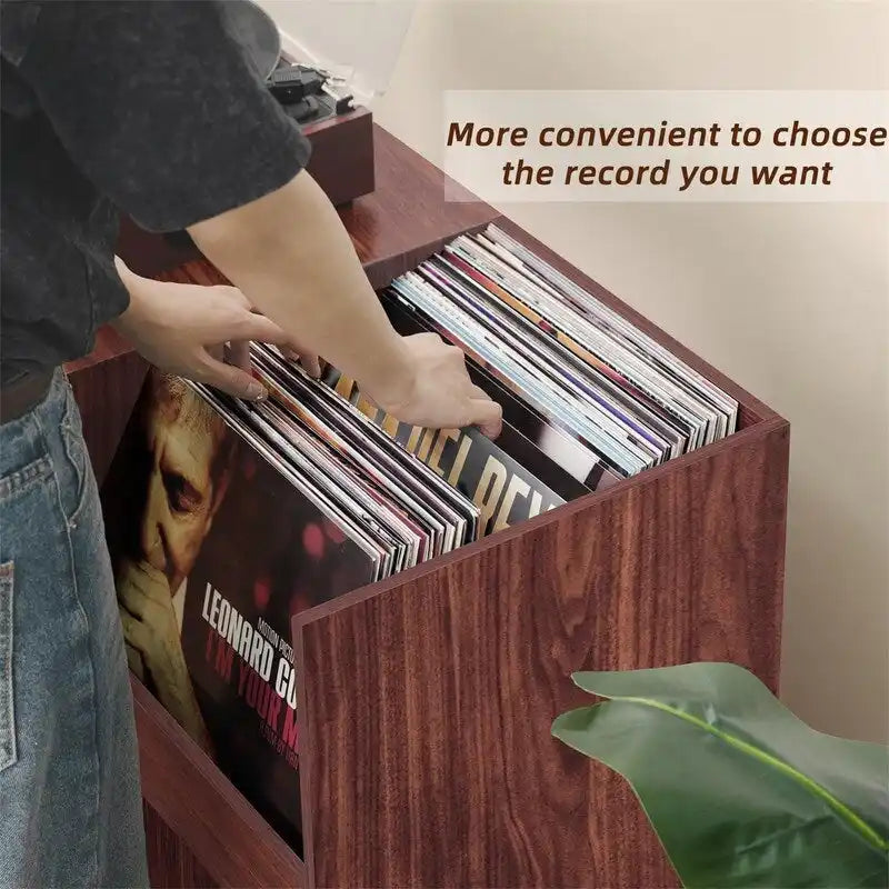 Meuble tourne-disque avec rangement pour vinyles en noir / noyer / marron / blanc / bois naturel – Simple