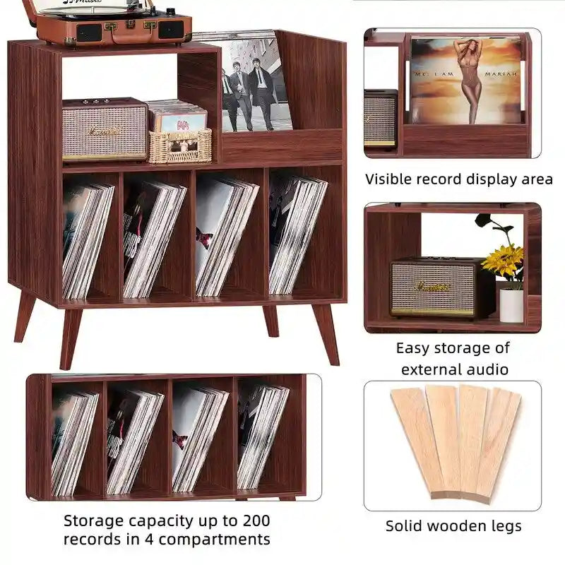 Meuble tourne-disque avec rangement pour vinyles en noir / noyer / marron / blanc / bois naturel – Simple