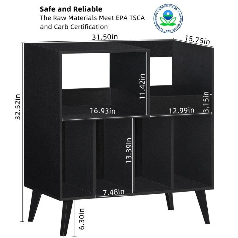 Meuble tourne-disque avec rangement pour vinyles en noir / noyer / marron / blanc / bois naturel – Simple