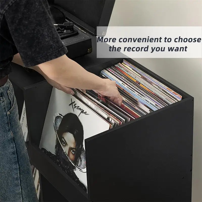 Meuble tourne-disque avec rangement pour vinyles en noir / noyer / marron / blanc / bois naturel – Simple