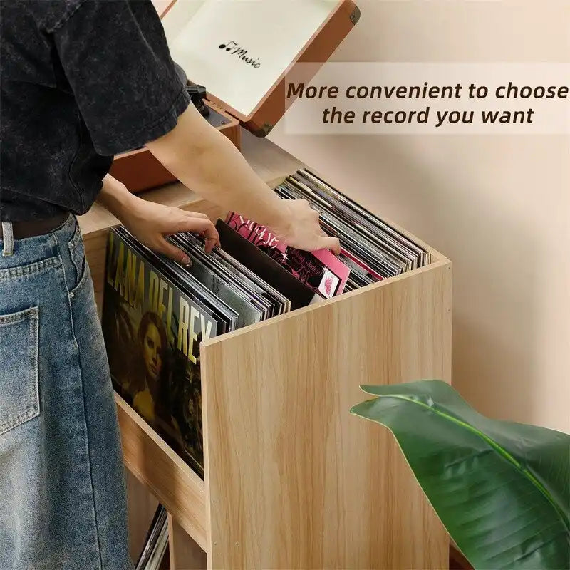 Meuble tourne-disque avec rangement pour vinyles en noir / noyer / marron / blanc / bois naturel – Simple