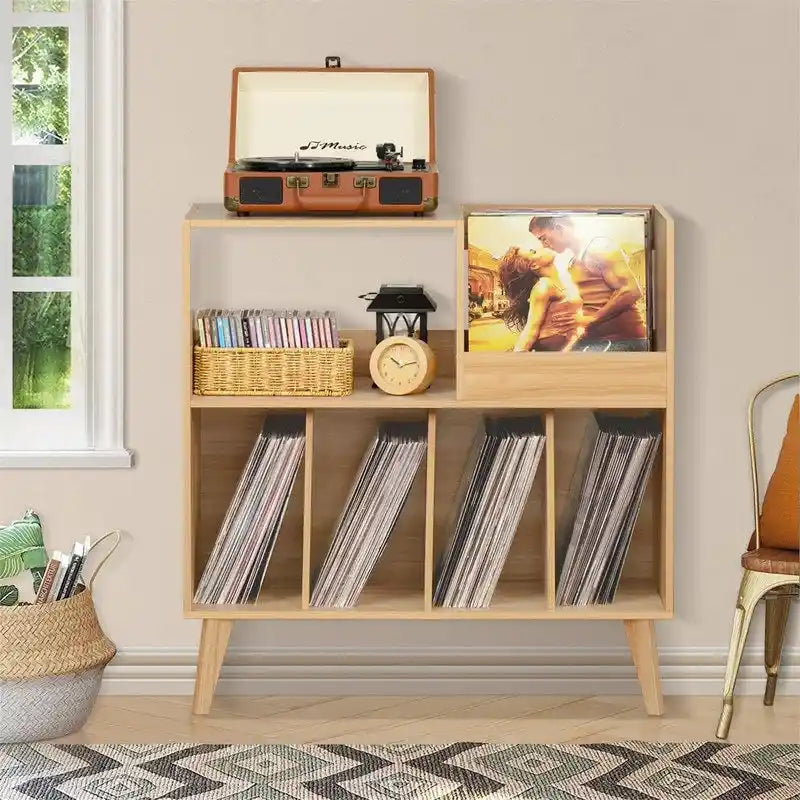 Meuble tourne-disque avec rangement pour vinyles en noir / noyer / marron / blanc / bois naturel – Simple