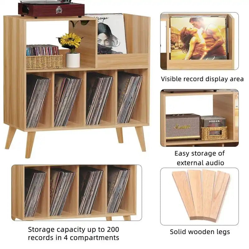 Meuble tourne-disque avec rangement pour vinyles en noir / noyer / marron / blanc / bois naturel – Simple