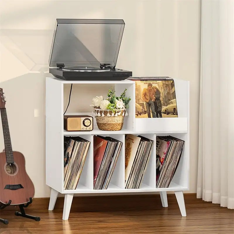 Meuble tourne-disque avec rangement pour vinyles en noir / noyer / marron / blanc / bois naturel – Simple