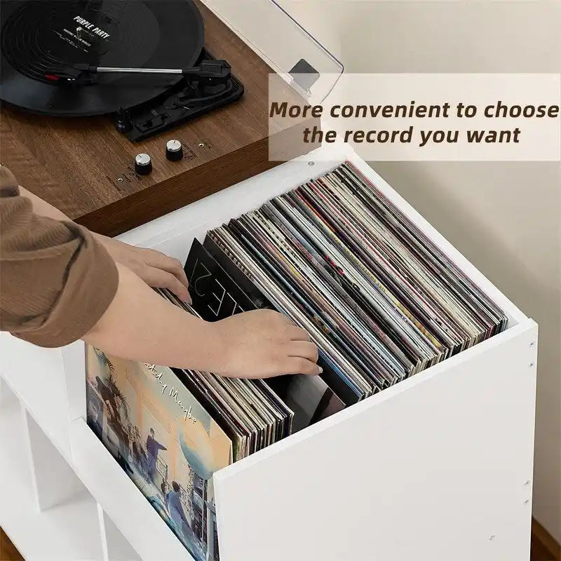 Meuble tourne-disque avec rangement pour vinyles en noir / noyer / marron / blanc / bois naturel – Simple